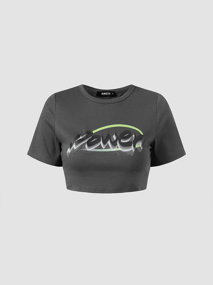 Letters Print Crew Neck Short Sleeve Crop Top