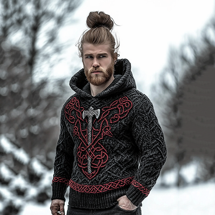 Vintage Viking Axe Mysterious Heavy Hooded Sweater