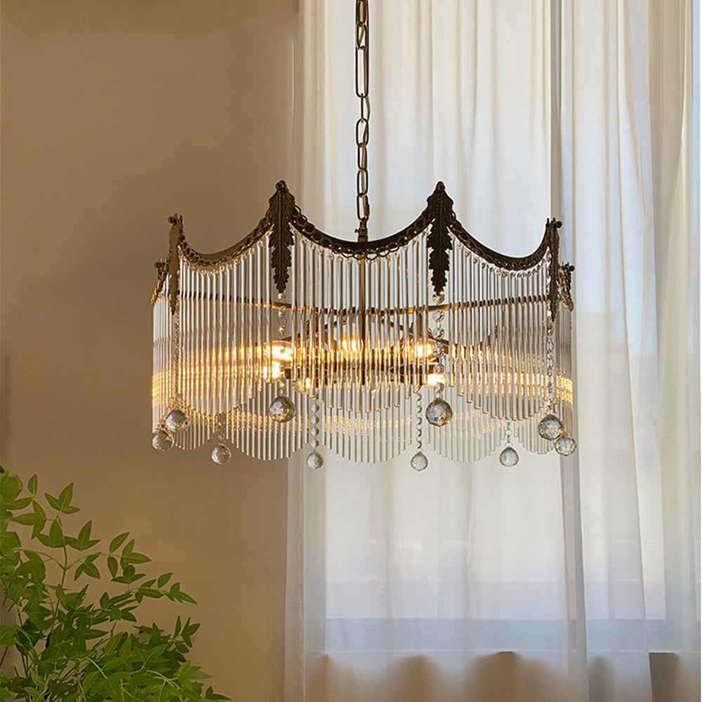 French Old Golden Crystal Glass Chandelier