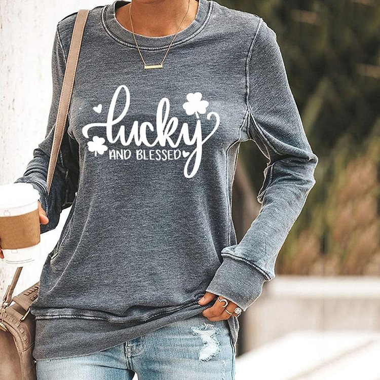 Comstylish Lucky And Blessed St Patrick's Day Print Sweatshirt