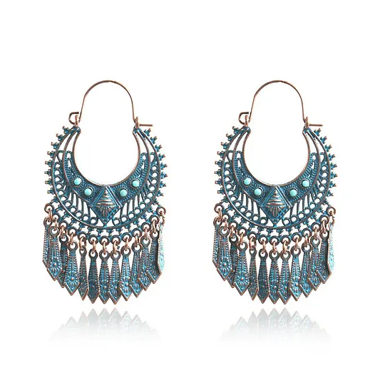 Bohemian earrings vintage national style earrings ancient silver personality exaggerated long tassel eardrop