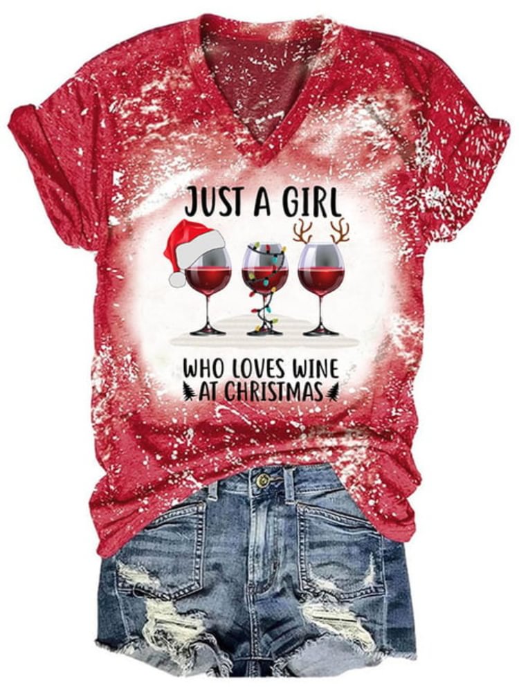Vefave Just A Girl Who Loves Wine Print Casual T Shirt