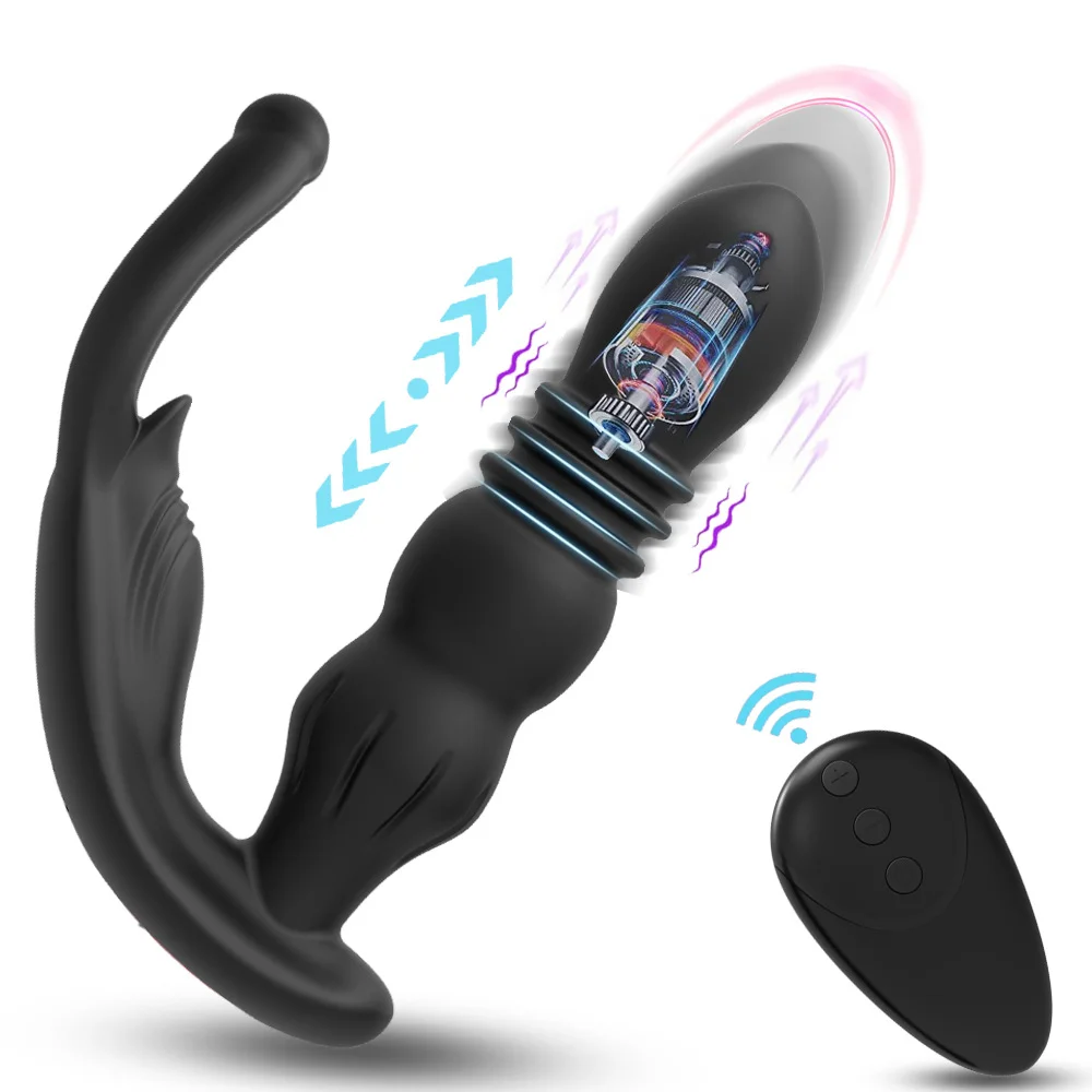 Retractable Prostate Massager With Penis Ring Sex Toy For Couples - Rose Toy