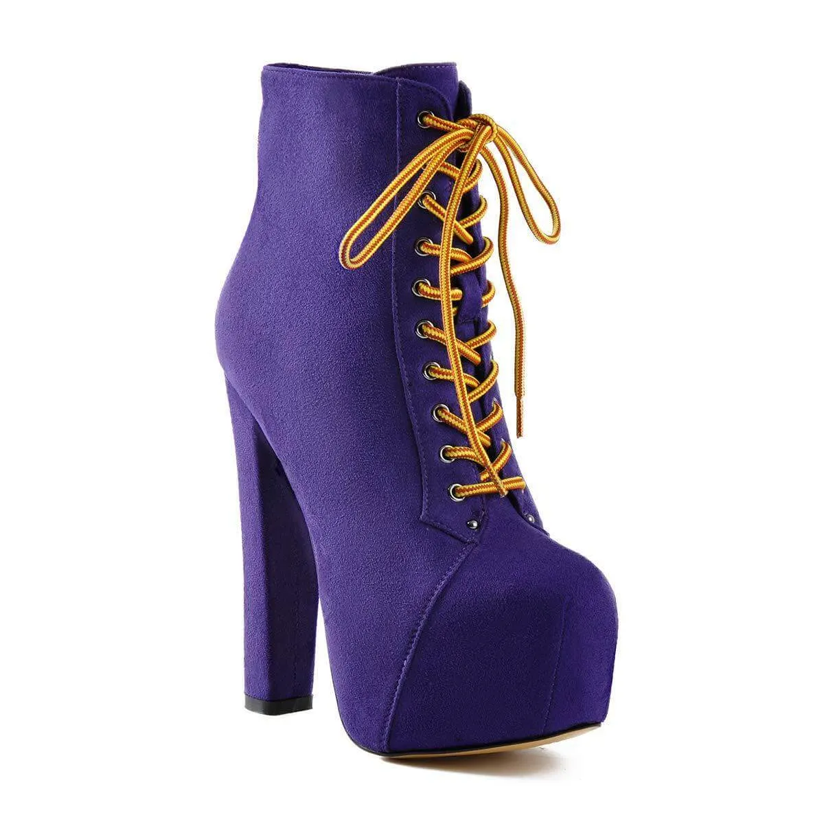 VCSHOES Platform Suede Chunky Heel Strap Ankle Boots