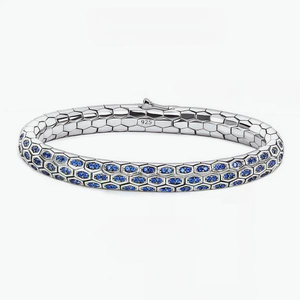 Sterling Silver Handmade Blue Zirconia Snake Bracelet