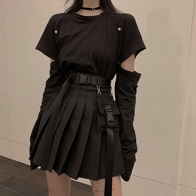 Punk Style Fashion T-shirt+High Waist Skirt Set SP14990