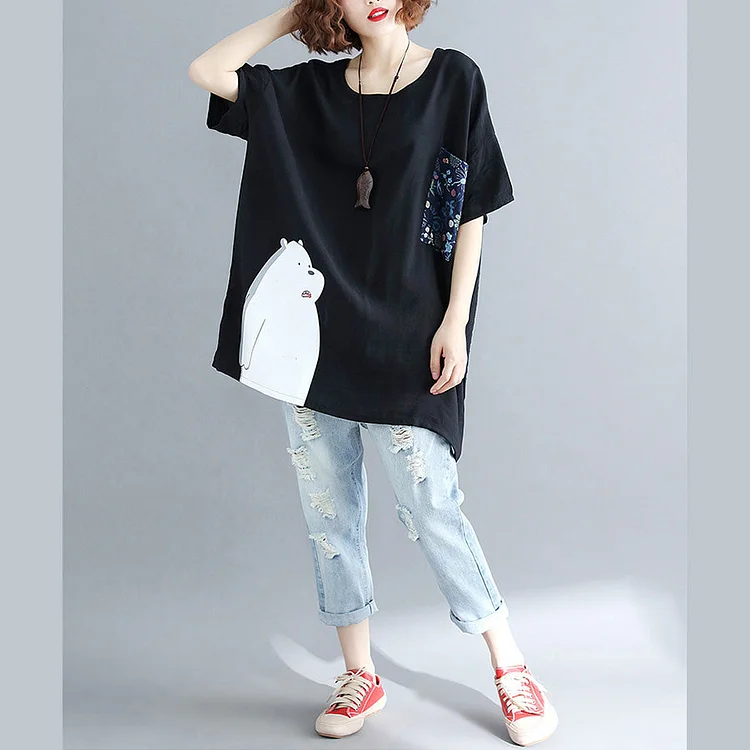 Women pockets Batwing Sleeve cotton shirts women plus size Work Outfits black silhouette tops