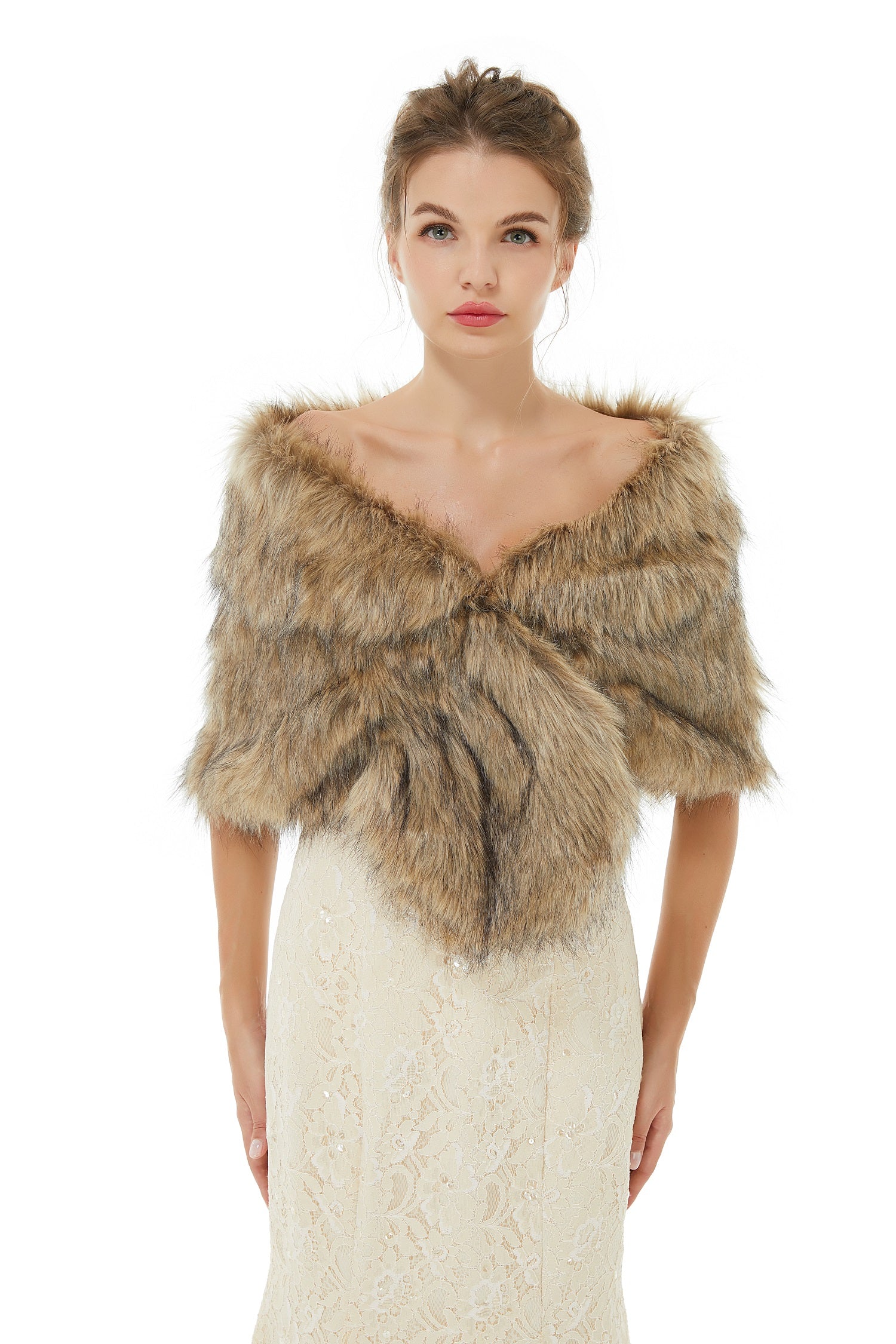 Dresseswow Brown Winter Faux Fur Wrap for Weddings