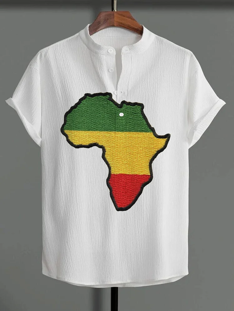 Men's Africa Map Graphic Print Casual Button T-Shirt