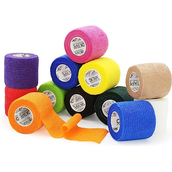 OK TAPE Self Adherent Cohesive Bandages Wrap - 12Packs, 2" x 5 Yards, Non-Woven Self Adhesive Bandage Wrap for Thumb, Finger, Wrist, Ankle, Vet Wrap Bandages Tape (Mixed Colors)
