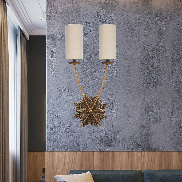Traditional Tube Vanity Lighting Idea 2 Lights Fabric Sconce Light Fixture in White for Bathroom