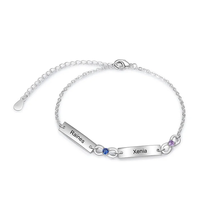 Custom Infinity Bracelet with Birthstones Engraved 2 Names Gifts for Her