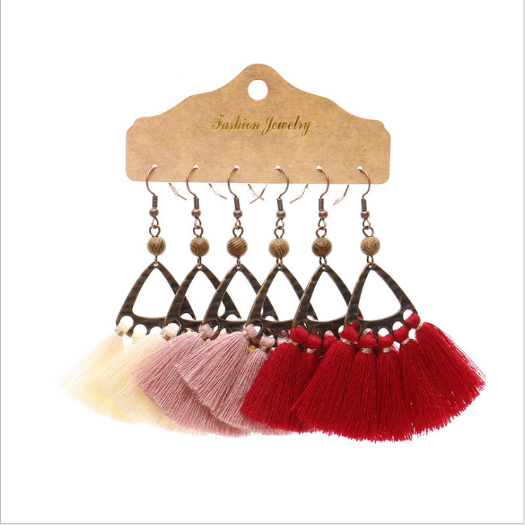 Ladies Retro Hollow Woven Water Drop Tassel Set