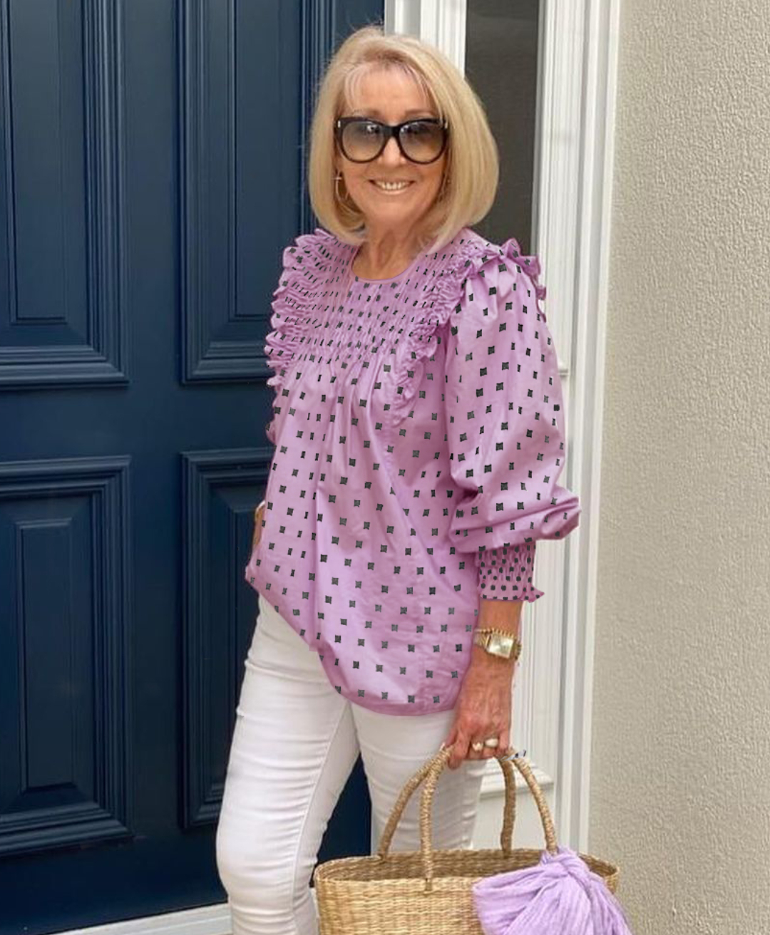 lantern-sleeve-polka-dot-top