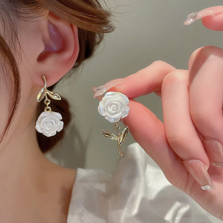 Asymmetric Flower and Leaf Stud Earrings