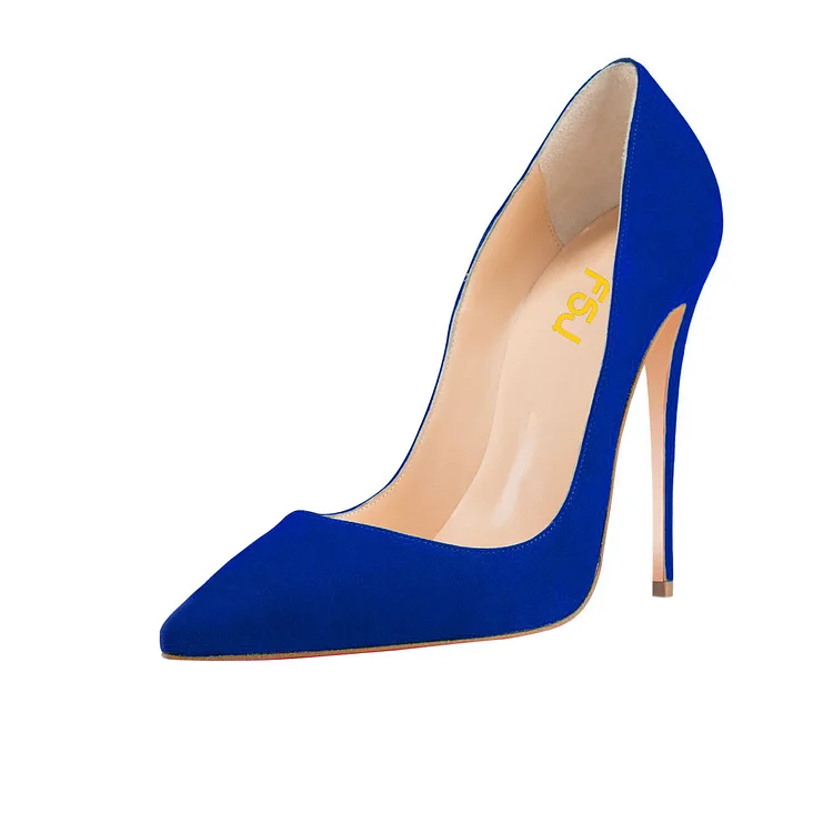 Women's Royal Blue Pointed Toe Office Stiletto Heel Pumps Shoes |FSJ Shoes