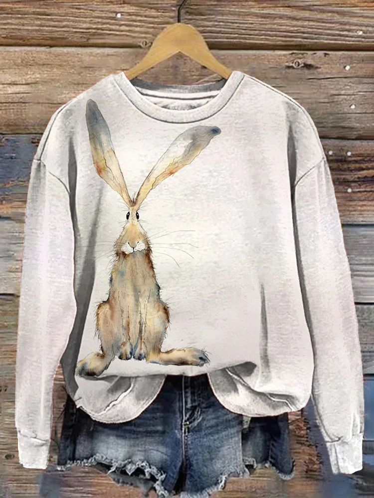 Comstylish Cute Bunny Print Casual Cotton Sweatshirt