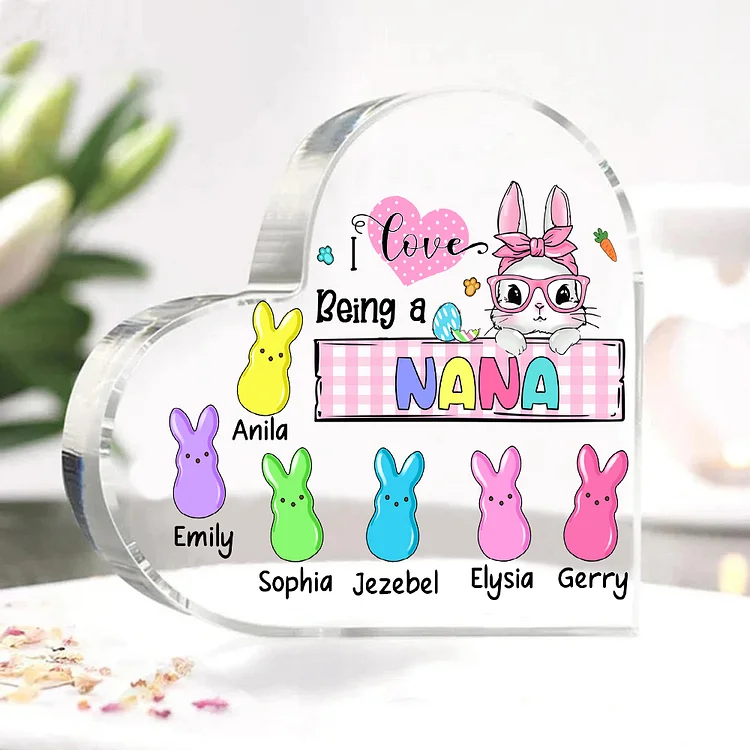 7 Names - Personalized Acrylic Heart Keepsake Custom Names Bunny Ornaments Gifts for Grandma/Mother