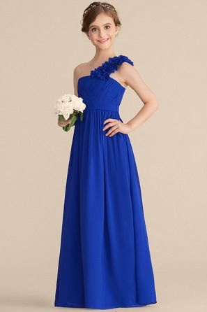 Daisda Royal Blue One Shoulder Sleeveless A Line Junior Bridesmaid Dress