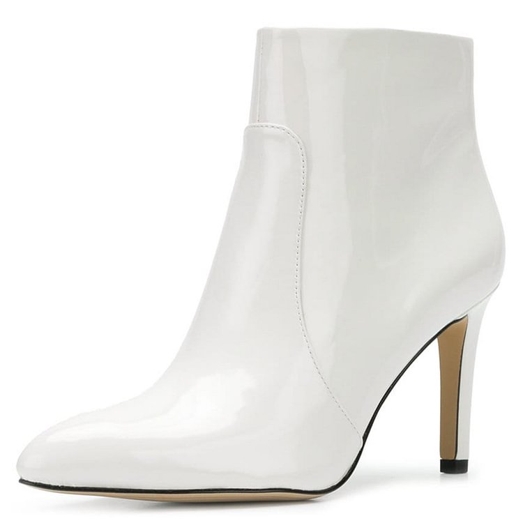 White Patent Leather Stiletto Heel Women's Ankle Boots |FSJ Shoes