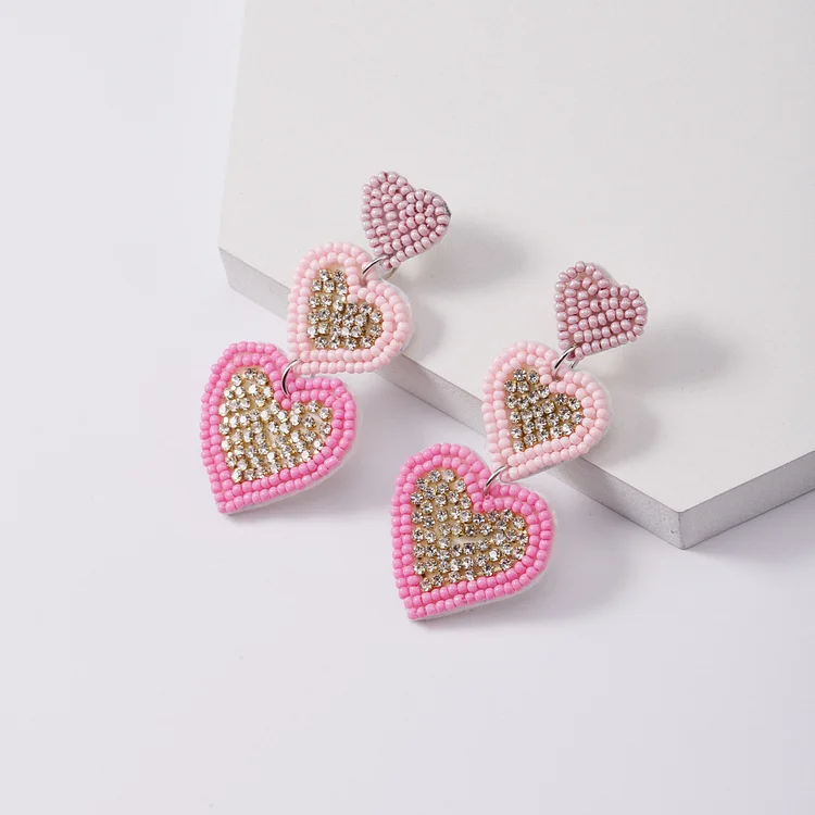 Women's Three Layer Colorblock Heart-shaped Beads Earrings