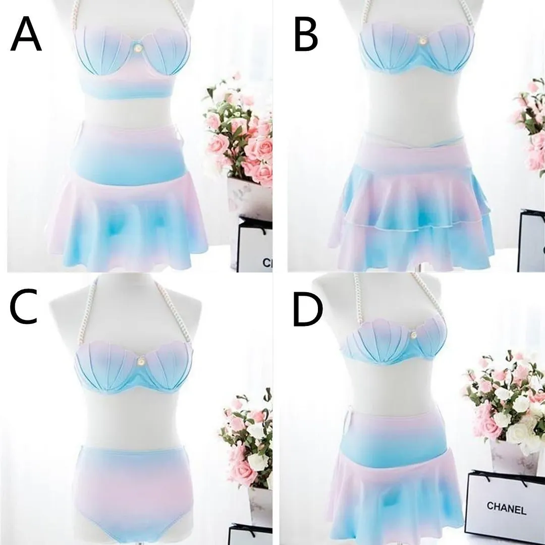 S XL Pastel Mermaid Swimsuit Sea Shell Bikini Set SP166476