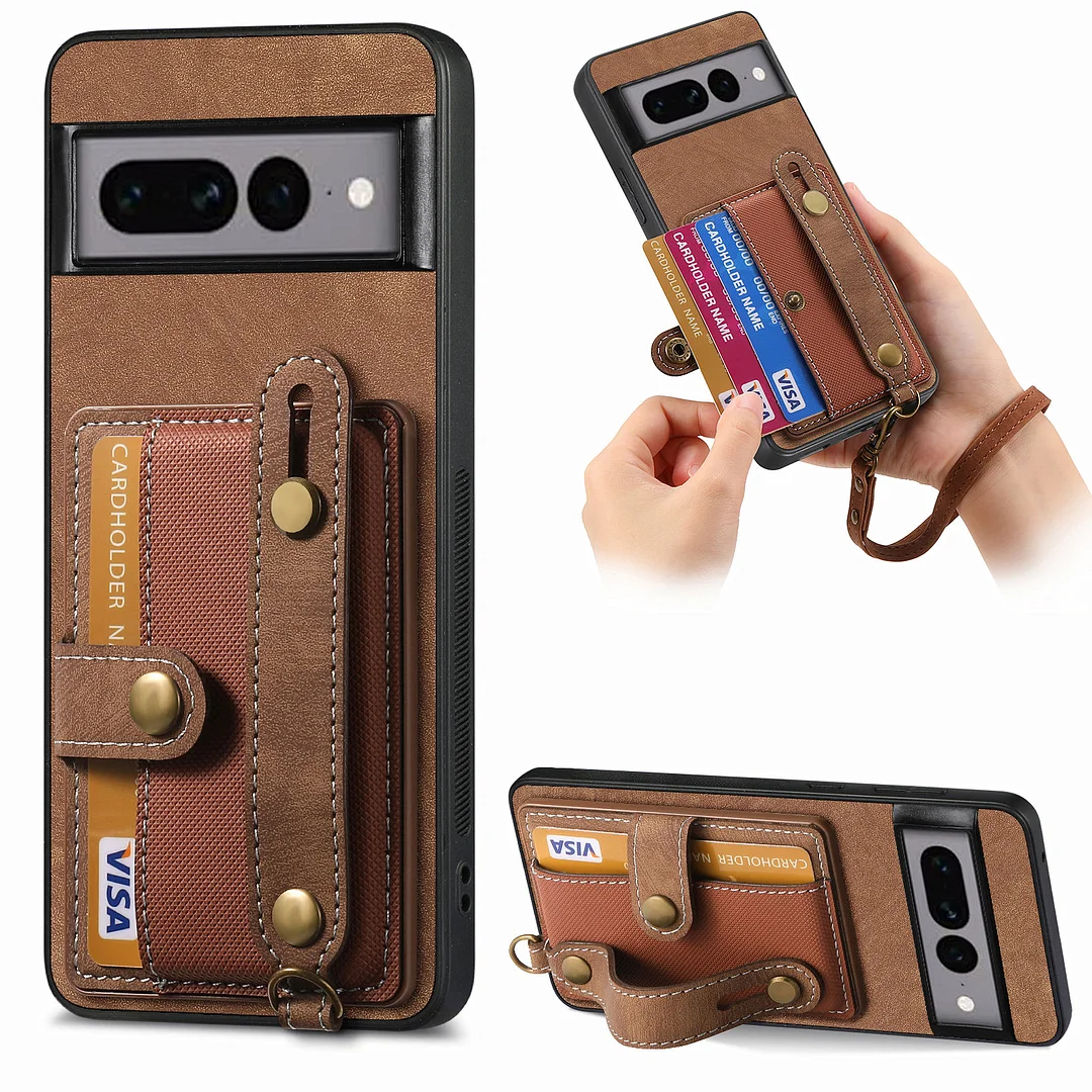 Luxury Retro Leather Phone Case With Cards Wallet,Wristband,Kickstand And Detachable Lanyard For Google Pixel 6/6A/6 Pro/7/7A/7 Pro/8/8 Pro