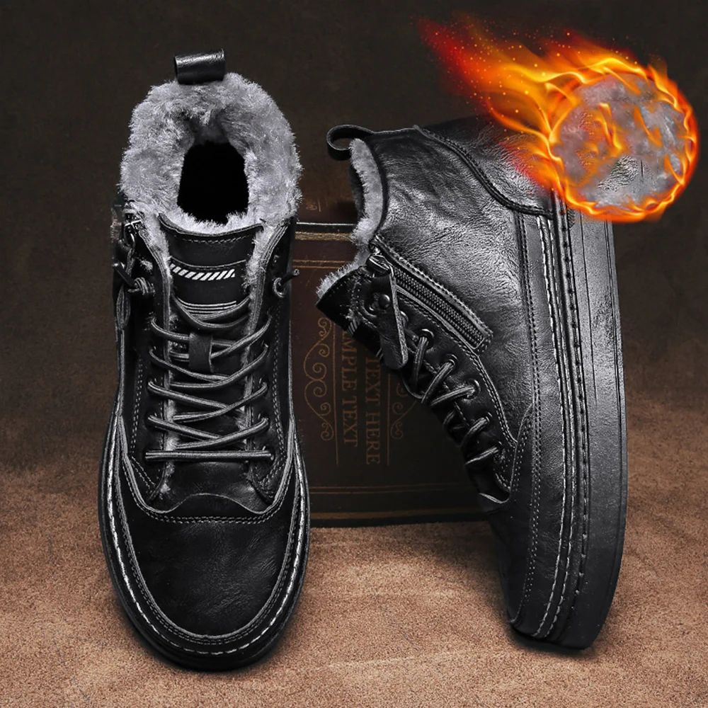 Smiledeer New Autumn and Winter Men's Genuine Leather Velvet Martin Boots