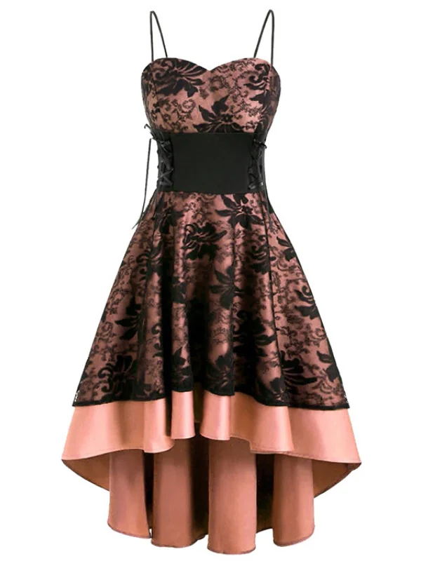 Gothic Dark Bandaged Cutout High-low Spaghetti Swing Lace-up High-rise Midi Dress