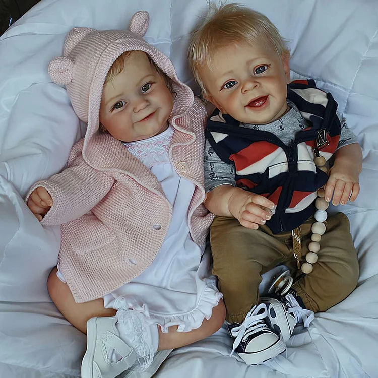  [New Series]20" Super Lovely Lifelike Handmade Cloth Smile Reborn Toddler Baby Twins Boys and Girls Wartter & Maiya - Reborndollsshop®-Reborndollsshop®