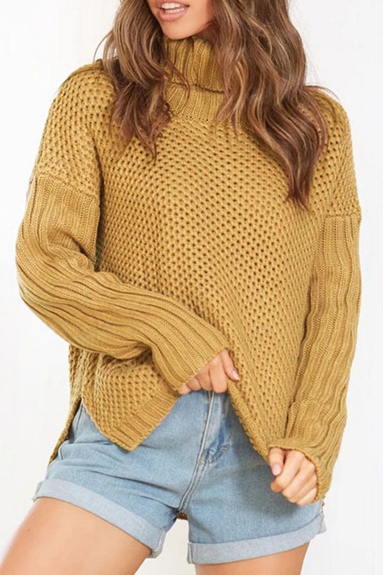 Fashion Casual Solid Patchwork Turtleneck Tops - Life is Beautiful for You - SheChoic