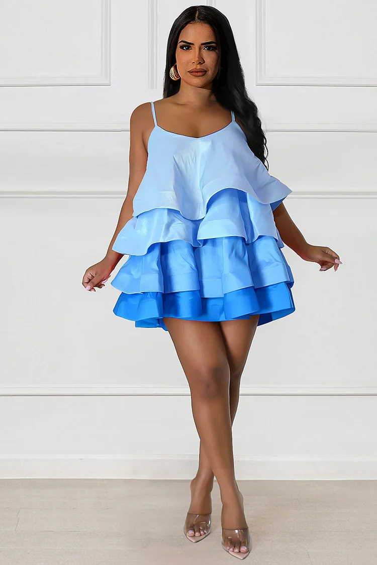 Ruffled Layered Gradient Color Party Mini Slip Dresses
