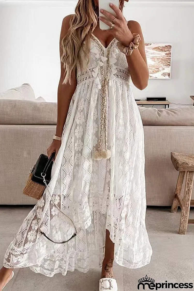 Elegant Solid Lace V Neck A Line Dresses