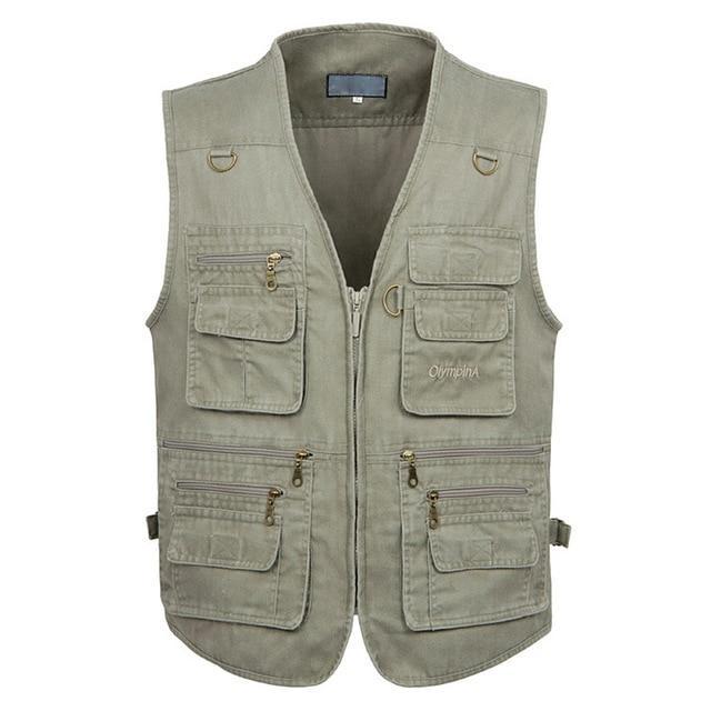 Casual Summer Big Size Cotton Sleeveless Vest With Many 16 Pockets Men Multi Pocket Photograph Waistcoat