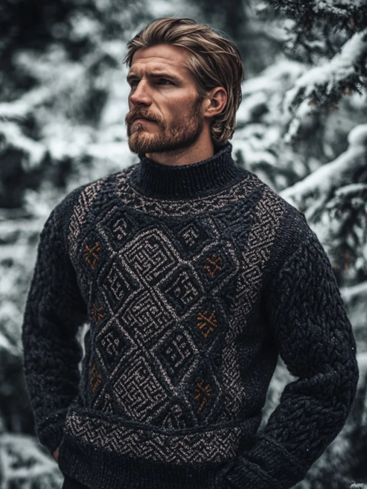 Men's Vintage Viking Inspired Celtic Jacquard Sweater