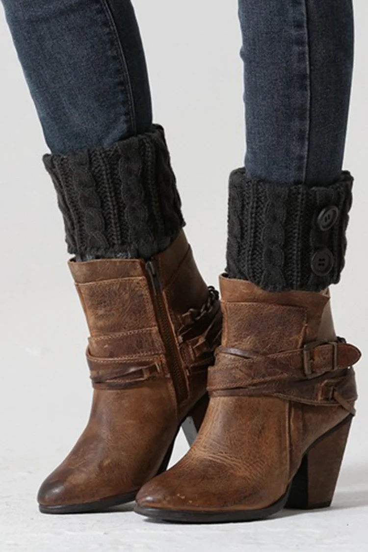 Cable Knitted Color Block Fold Over Buttons Boot Cuffs Socks