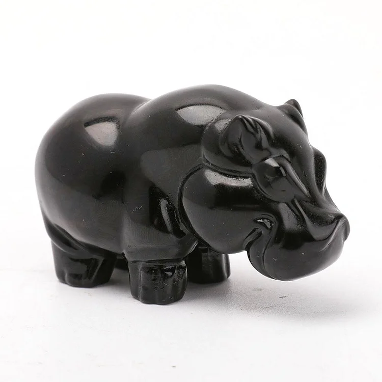 Black Obsidian Hippo Carvings Animal Bulk