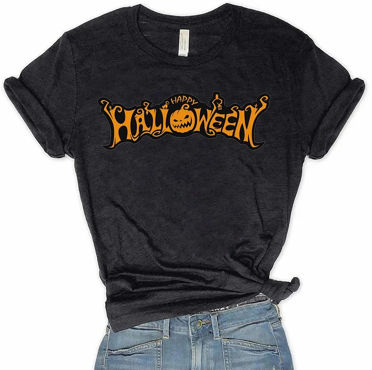 Bestdealfriday Happy Halloween Pumpkin Ladies Short Sleeve Printed T-Shirt 9827649