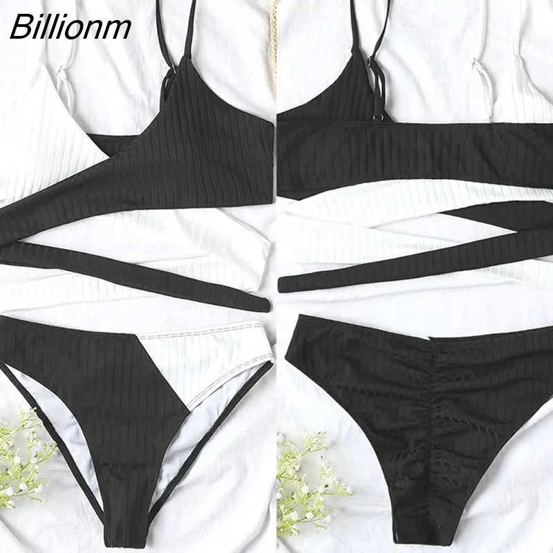 Billionm New Sexy Bikini Set Ribbed Women S Swimsuit Cross Wrap