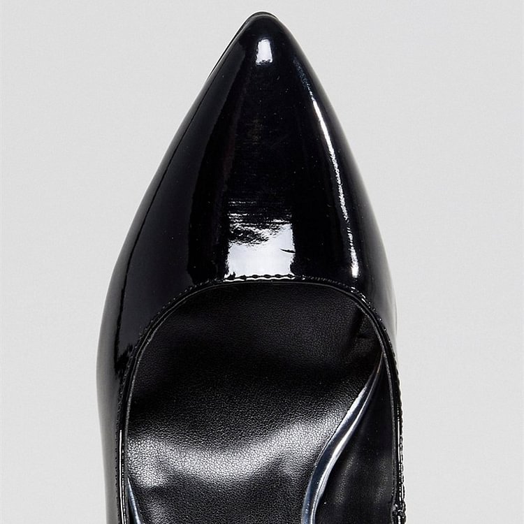 Black Patent Leather Pointy Toe Stiletto Heel Mary Jane Pumps |FSJ Shoes