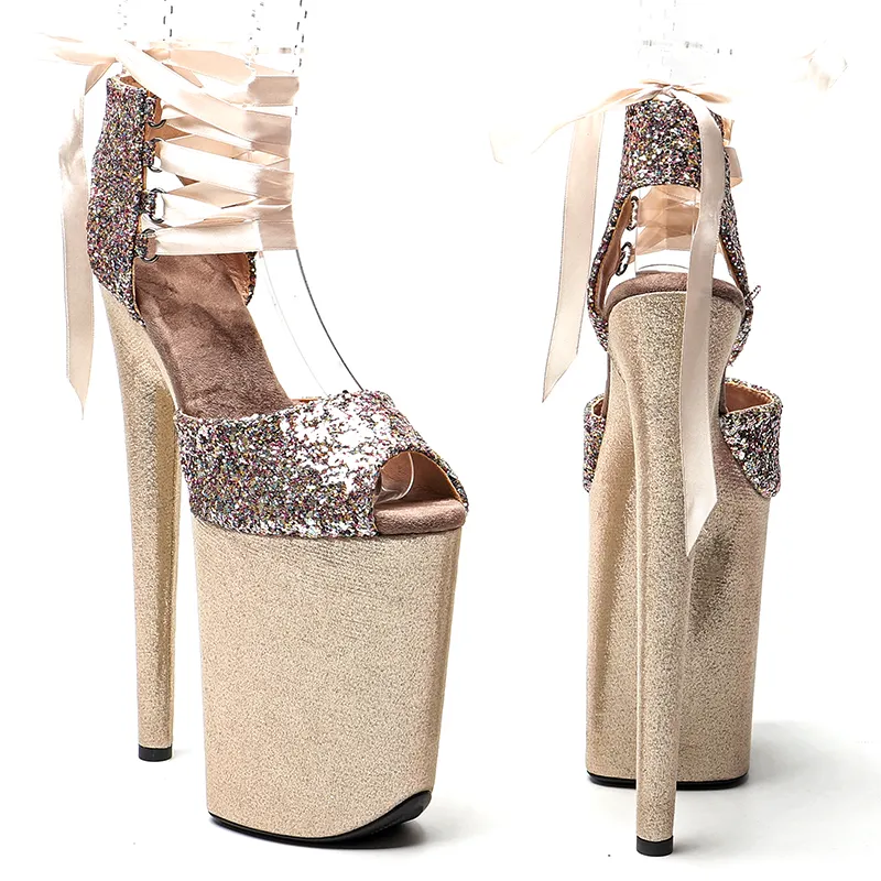 VCshoes 23CM / 9inches Glitter Fashion Small Open Toe Platform High Heels Sandals Pole Dance Shoes Womens Boots