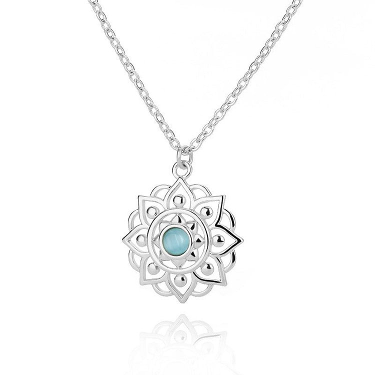 Lotus Flower Necklace With An Aquamarine