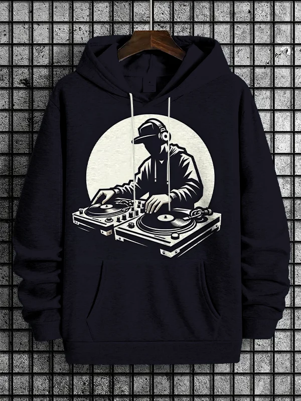 Men's Hip Hop Dj Retro Print Casual Hoodie