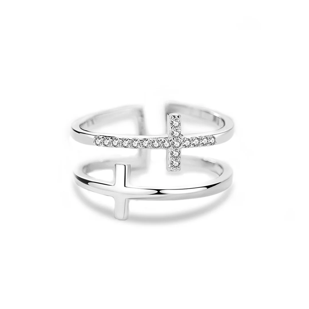 S925 Pray with Wishes Love Light for You Cross Ring