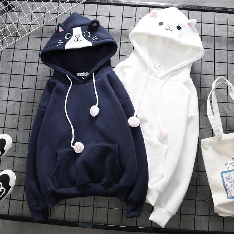 Final Stock! Navy Cute Cat Ear Hoodie Jumper SP1711293