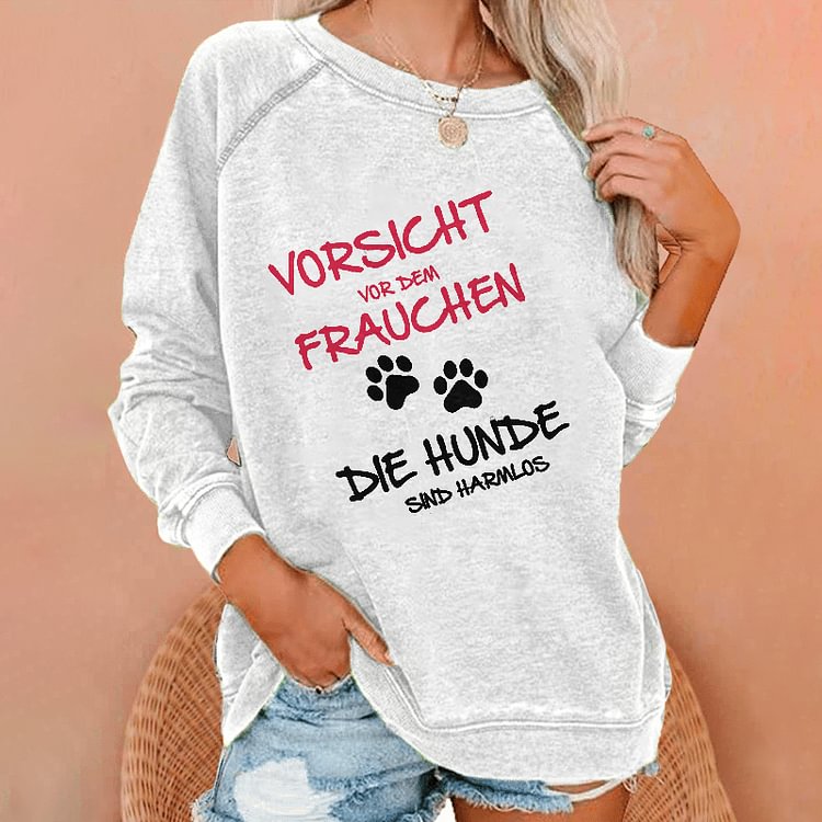 Vefave Letter Dog Paw Print Casual Crewneck Sweatshirt