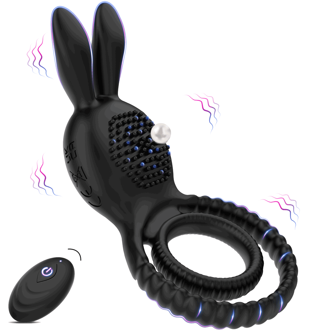 Rabbit Head Vibration Double Rings For Couples - Rose Toy