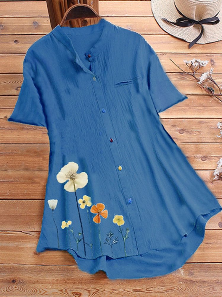 Floral Printed Stand Collar Button Down Shirt P1674249