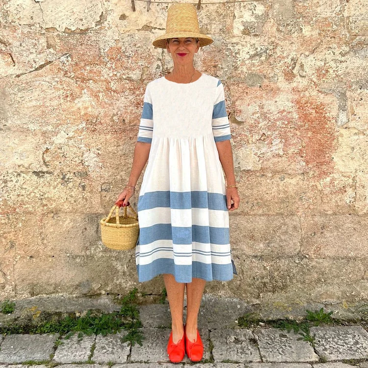 Striped Loose Retractable Dress Summer Style VangoghDress