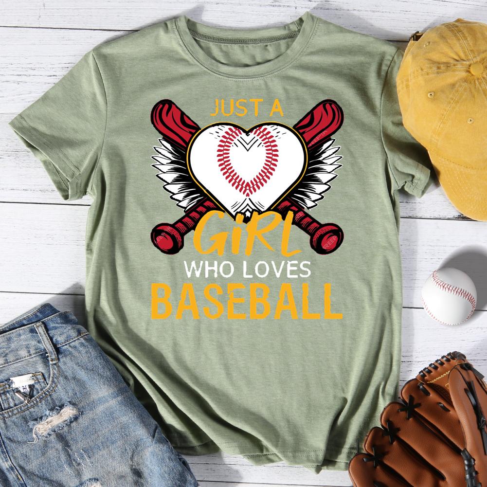 Just a girl who loves Baseball Round Neck T-shirt-0025497-Guru-buzz
